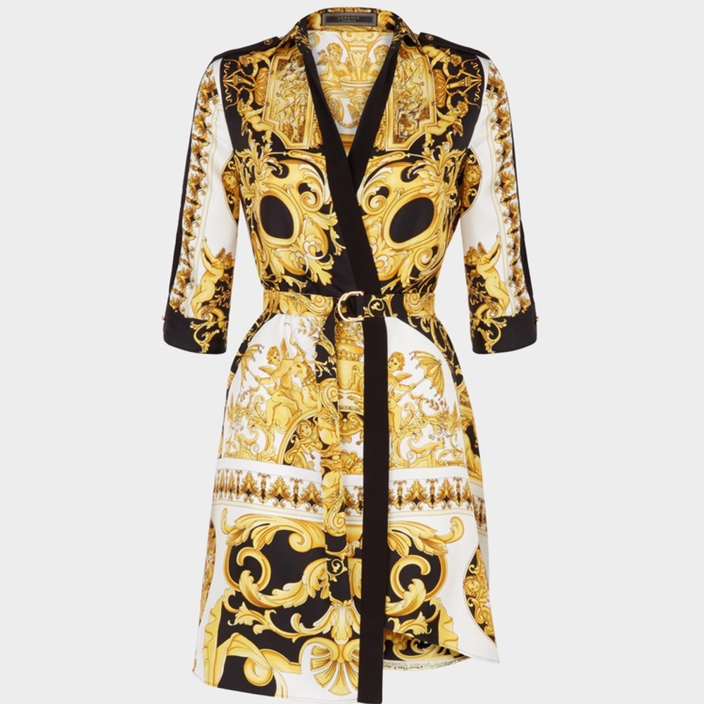 Versace Black, Gold & White Baroque Print Mini Dress